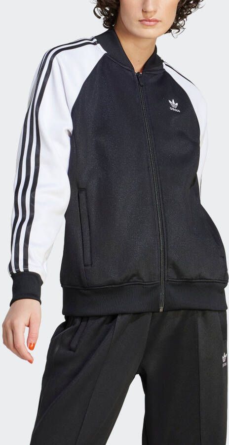 Adidas Originals Zwarte zip-sweatshirt met contrasterende mouwen Black Dames