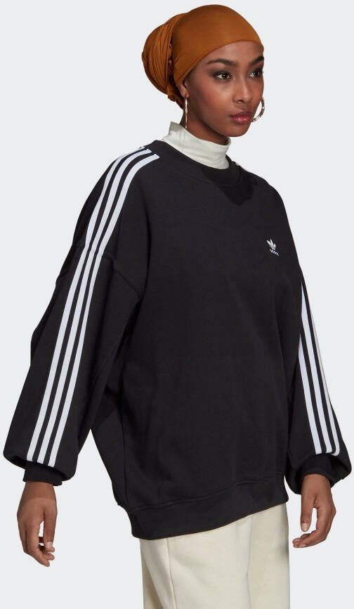 Adidas Zwarte Oversize Crewneck Sweatshirt met 3 Strepen Black Dames