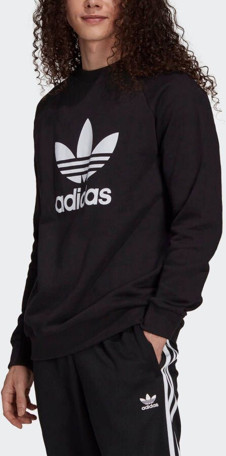 Adidas Originals Zwart Crewneck Sweatshirt met Contrasterende Trefoil Print Black Heren