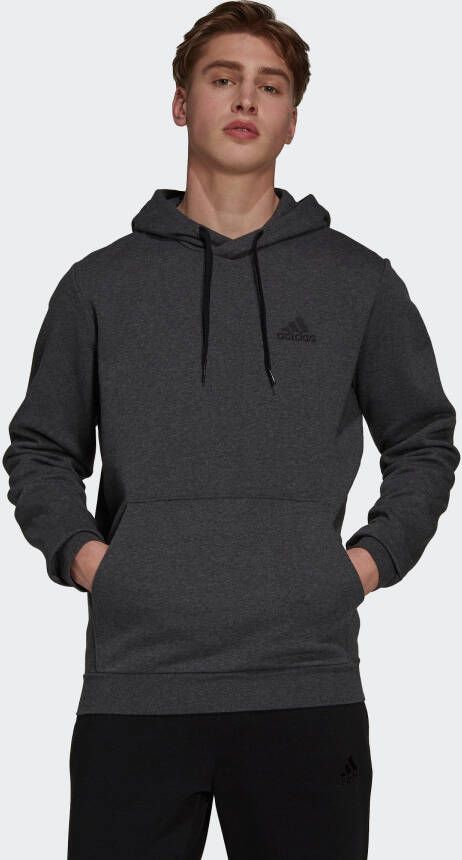 Adidas Grijze Fleece Hoodie met Verstelbare Capuchon en Voorzak Grijs Heren