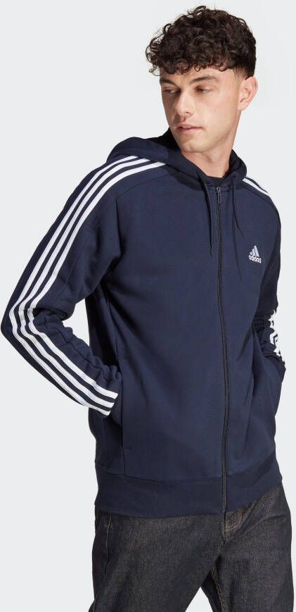 Adidas Originals Heren Essentials French Terry 3-Stripes Blauwe Zip Sweatshirt Blue Heren