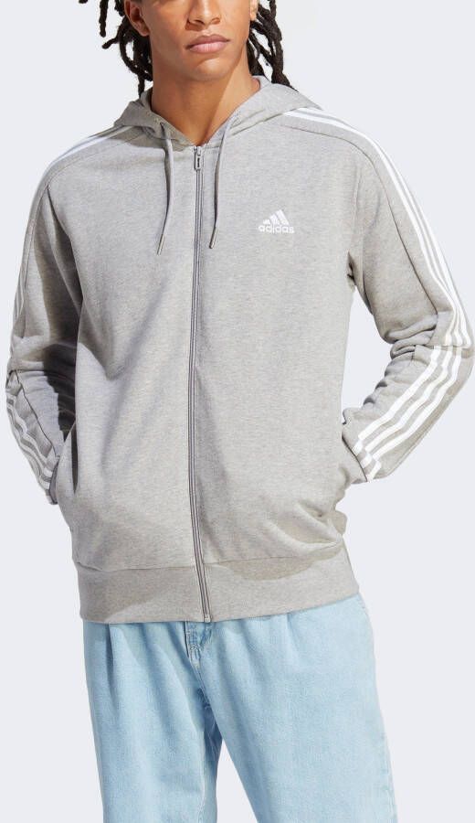 Adidas Grijze hoodie met volledige rits en iconische strepen Grijs Heren