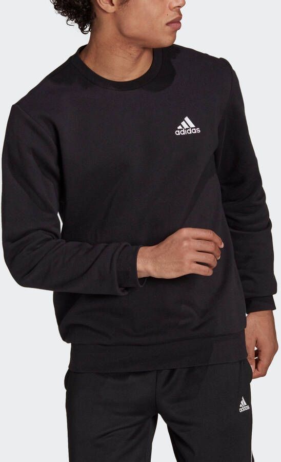 Adidas Zwarte Fleece Sweatshirt met Geribbelde Zoom en Manchetten Zwart Heren