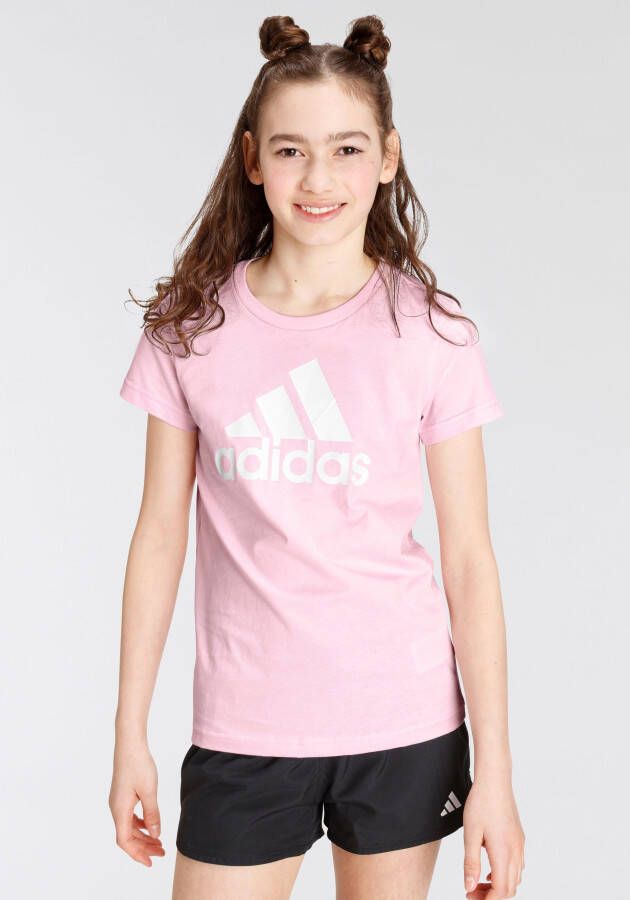 Adidas Sportswear T-shirt lichtroze wit Meisjes Katoen Ronde hals Logo 164