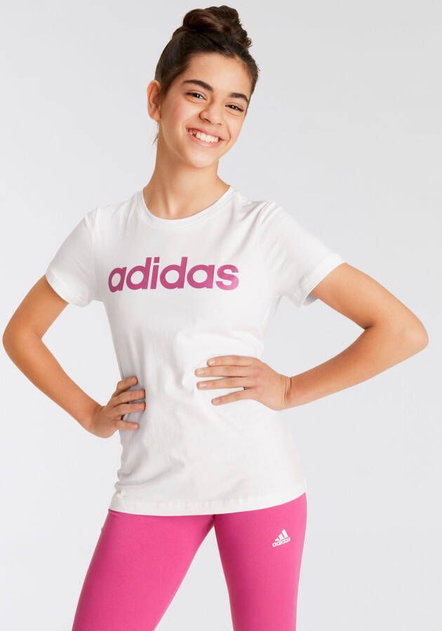 Adidas Sportswear T-shirt met logo wit roze Meisjes Katoen Ronde hals Logo 164