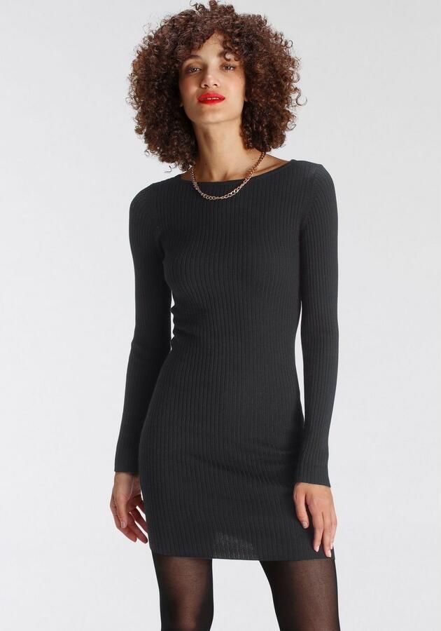 AJC Gebreide jurk figuuraccentuerend van hoogwaardig ribbreisel - Foto 4