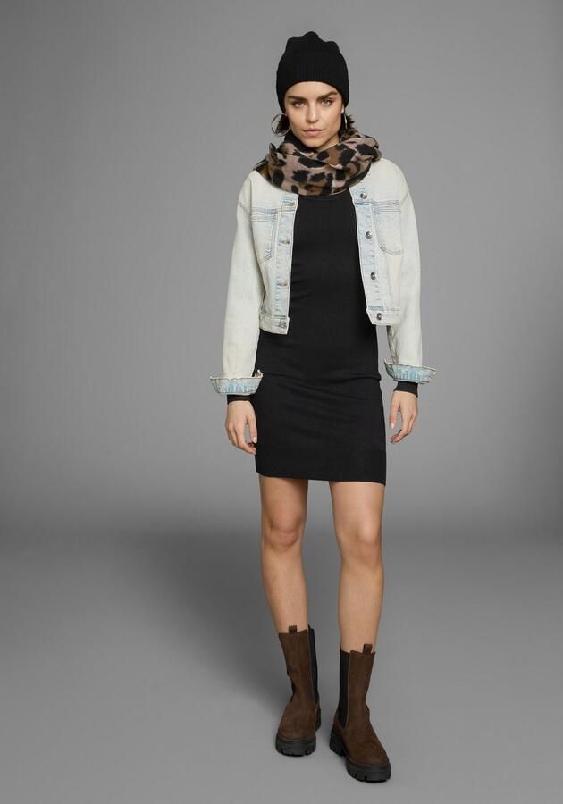 AJC Gebreide jurk figuurvolgend van viscose en polyamide lange mouwen met ribboordjes - Foto 5