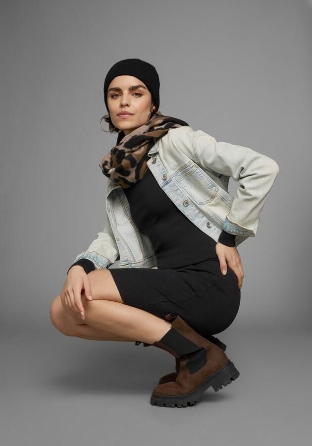 AJC Gebreide jurk figuurvolgend van viscose en polyamide lange mouwen met ribboordjes - Foto 6