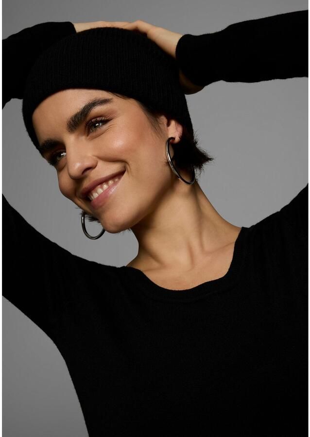 AJC Gebreide jurk figuurvolgend van viscose en polyamide lange mouwen met ribboordjes