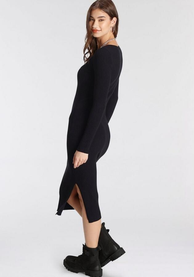 AJC Gebreide jurk in midilengte met zijdelingse split en vneck - Foto 3