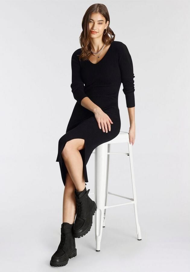 AJC Gebreide jurk in midilengte met zijdelingse split en vneck - Foto 4