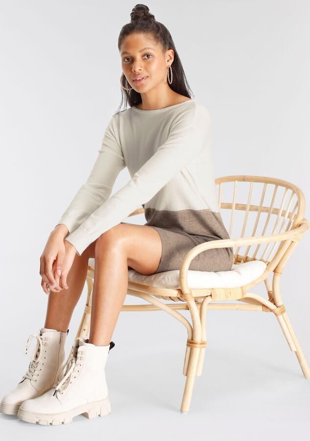 AJC Gebreide jurk met ronde halslijn en trendy colourblock design - Foto 8