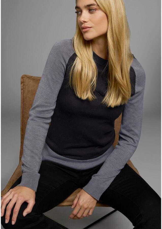 AJC Gebreide trui met contrastkleurige mouwen en boord - Foto 3