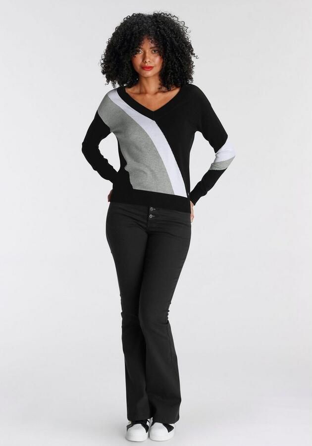 AJC Gestreepte trui met trendy diagonale colorblocking - Foto 6