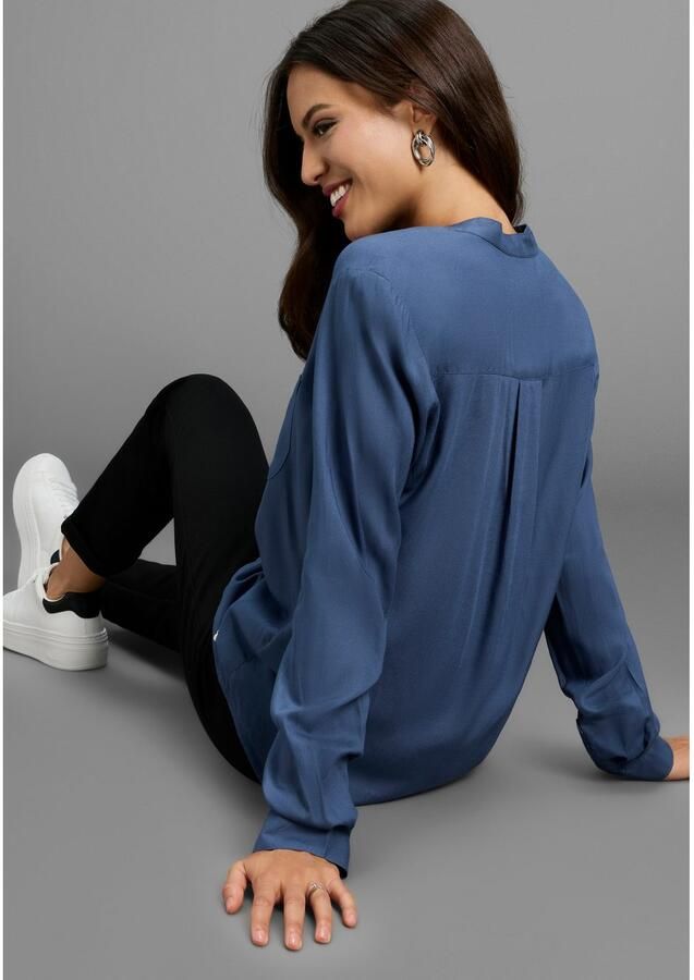 AJC Overhemdblouse met kleine staande kraag en borstzak - Foto 5