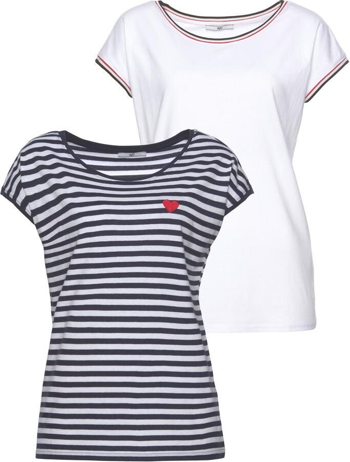 AJC Shirt met ronde hals Korte mouwen figuurvriendelijke pasvorm sportief streepmotief - Foto 13