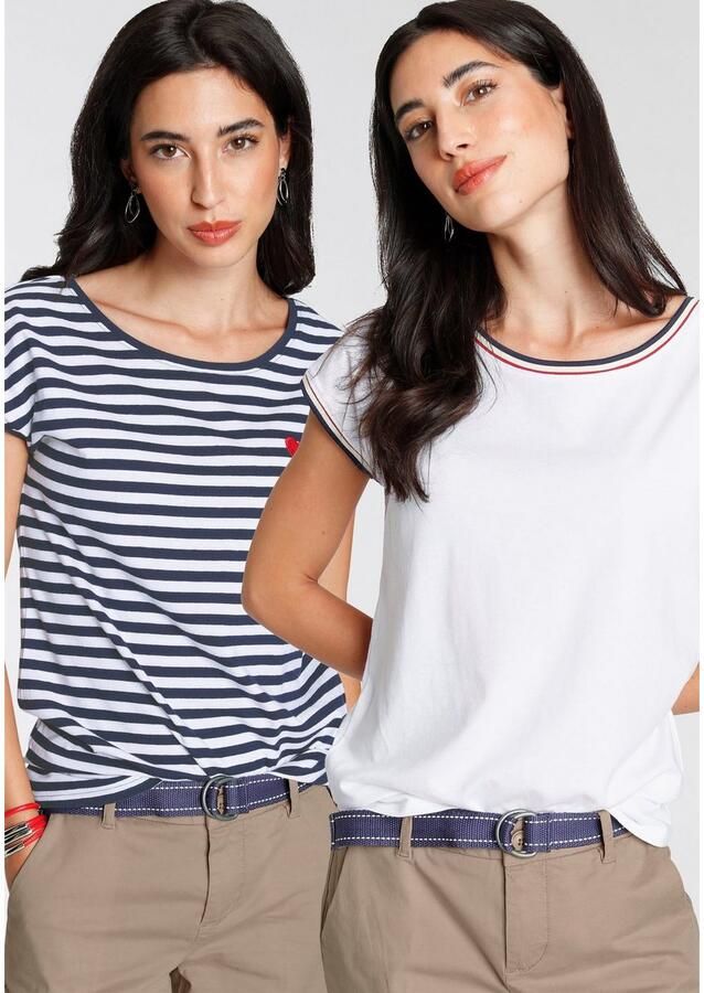 AJC Shirt met ronde hals Korte mouwen figuurvriendelijke pasvorm sportief streepmotief - Foto 3