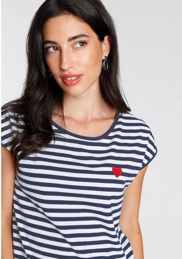 AJC Shirt met ronde hals Korte mouwen figuurvriendelijke pasvorm sportief streepmotief - Foto 6