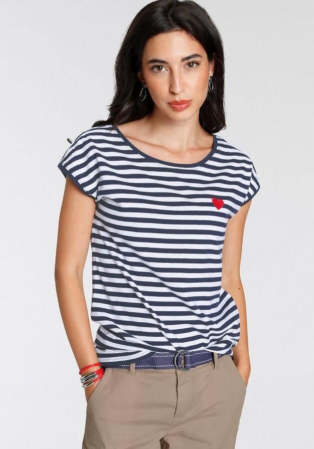 AJC Shirt met ronde hals Korte mouwen figuurvriendelijke pasvorm sportief streepmotief - Foto 9