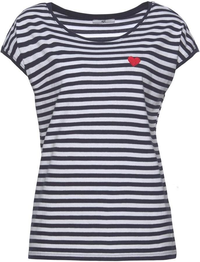 AJC Shirt met ronde hals Korte mouwen figuurvriendelijke pasvorm sportief streepmotief - Foto 2
