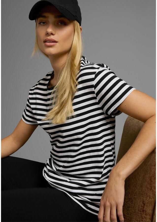 AJC T-shirt Korte mouwen getailleerde snit gestreept ronde hals - Foto 2