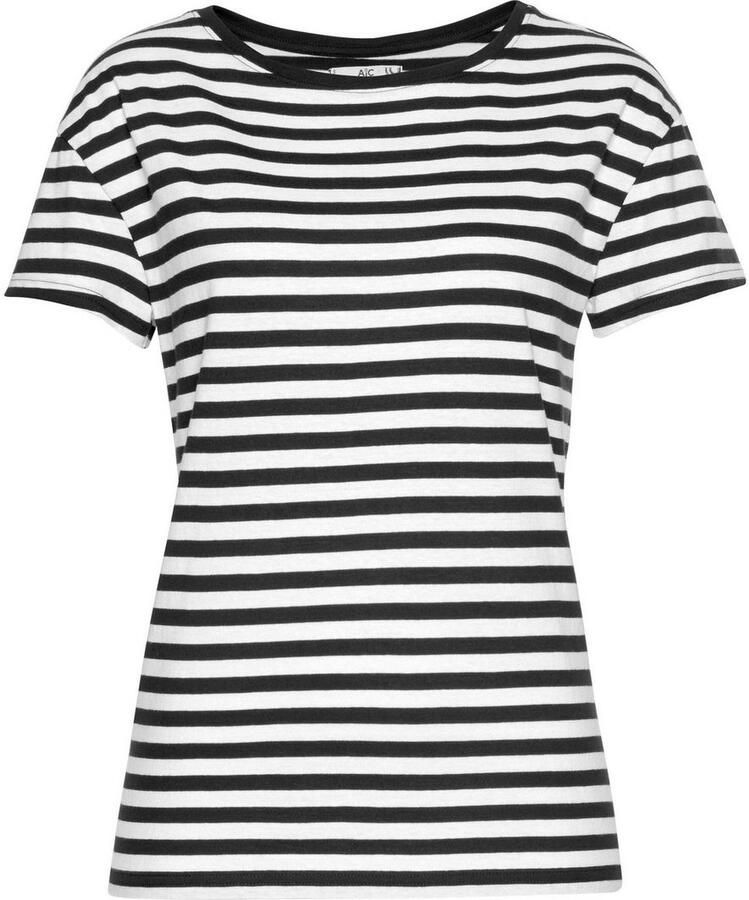 AJC T-shirt Korte mouwen getailleerde snit gestreept ronde hals