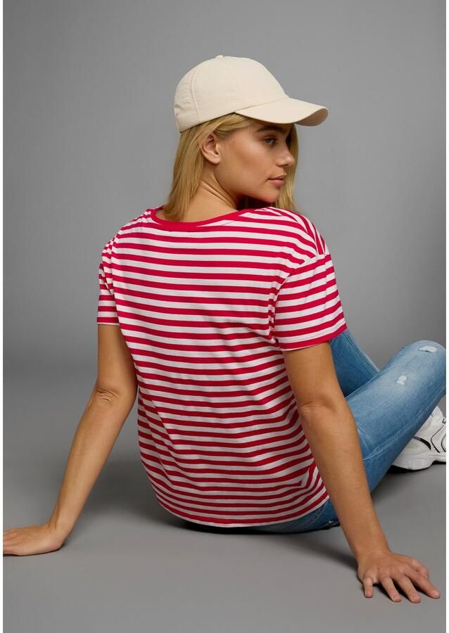 AJC T-shirt Korte mouwen getailleerde snit gestreept ronde hals - Foto 4