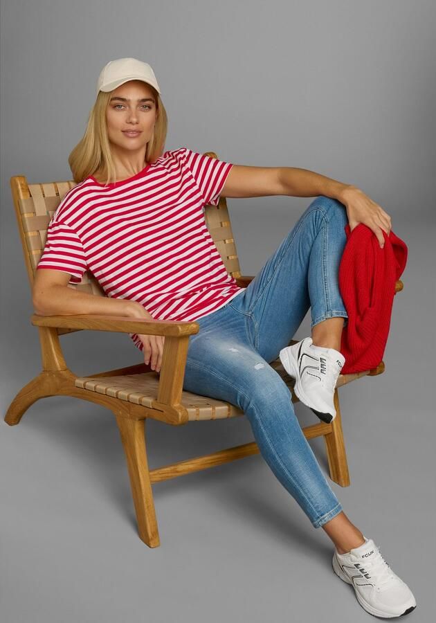 AJC T-shirt Korte mouwen getailleerde snit gestreept ronde hals - Foto 9