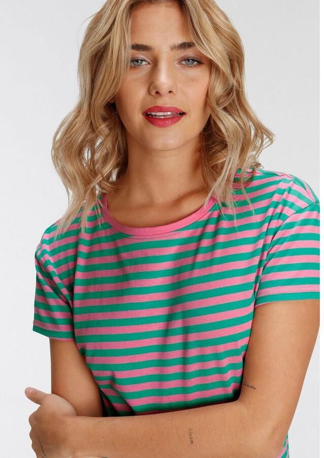 AJC T-shirt Korte mouwen getailleerde snit gestreept ronde hals - Foto 3