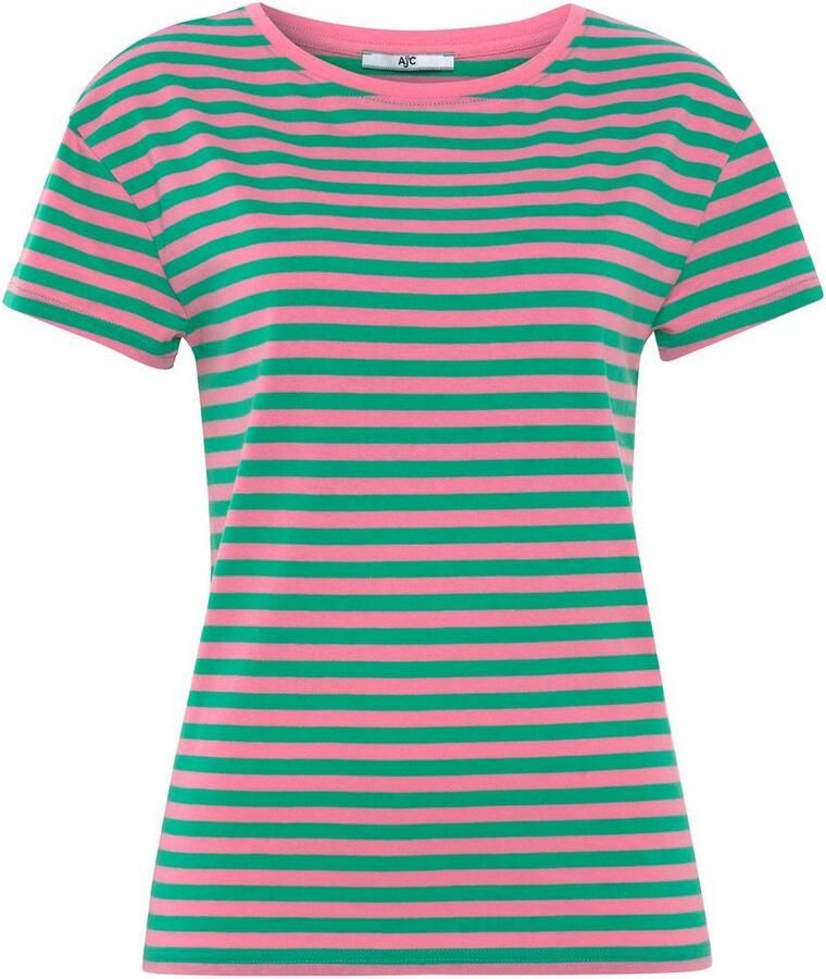 AJC T-shirt Korte mouwen getailleerde snit gestreept ronde hals
