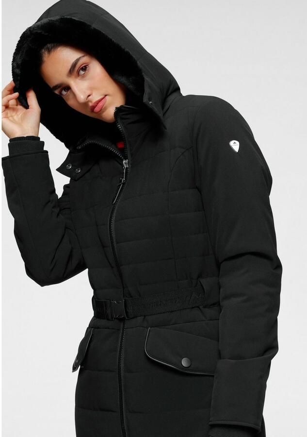 ALPENBLITZ Gewatteerde jas Oslo long Jas met merkstempel op de riem & afneembare capuchon - Foto 4