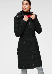 ALPENBLITZ Doorgestikte jas Oslo long hoogwaardige doorgestikte mantel met merkstempel op de elastische riem en afneembare knuffelzachte capuchon