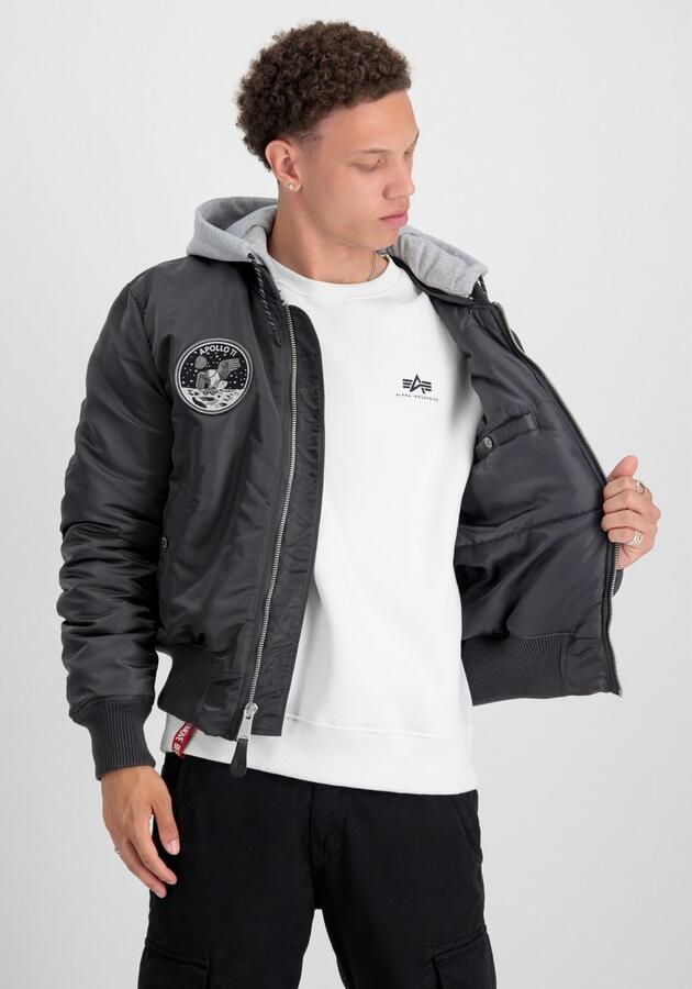 Alpha industries Grijze Heren Bomberjack met Capuchon en Logo Patches Gray Heren - Foto 2