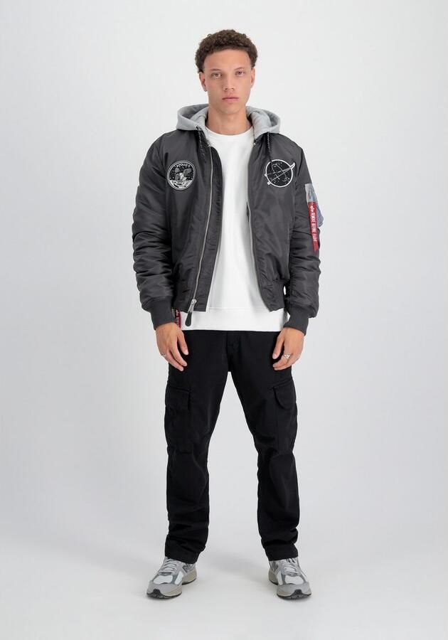 Alpha industries Grijze Heren Bomberjack met Capuchon en Logo Patches Gray Heren - Foto 3