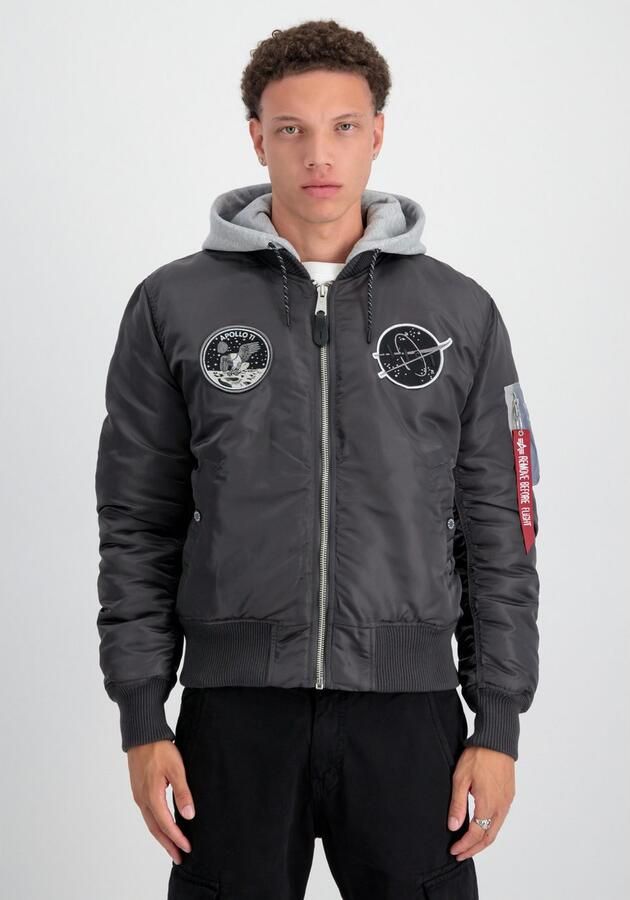 Alpha industries Grijze Heren Bomberjack met Capuchon en Logo Patches Gray Heren - Foto 4