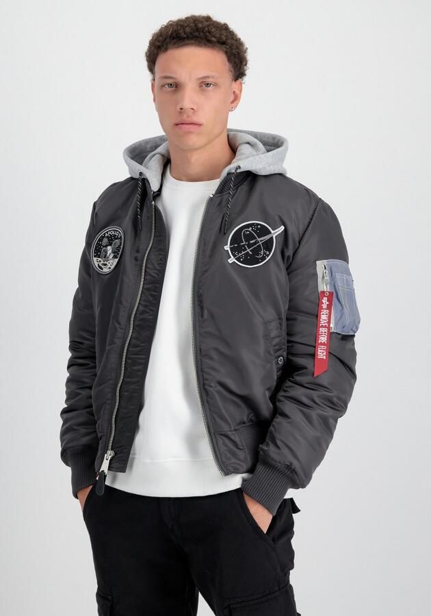 Alpha industries Grijze Heren Bomberjack met Capuchon en Logo Patches Gray Heren - Foto 6