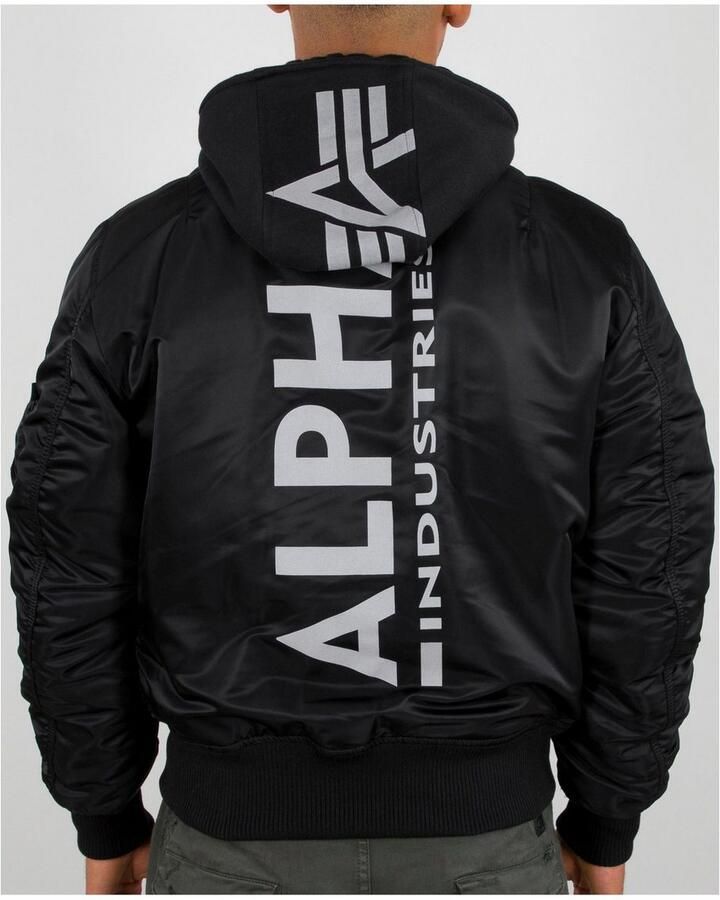 Alpha industries Heren Bomberjack met Afneembare Capuchon Black Heren