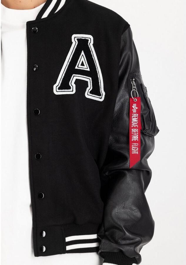 Alpha industries Zwarte College Jack met Geborduurde Patches Black Heren