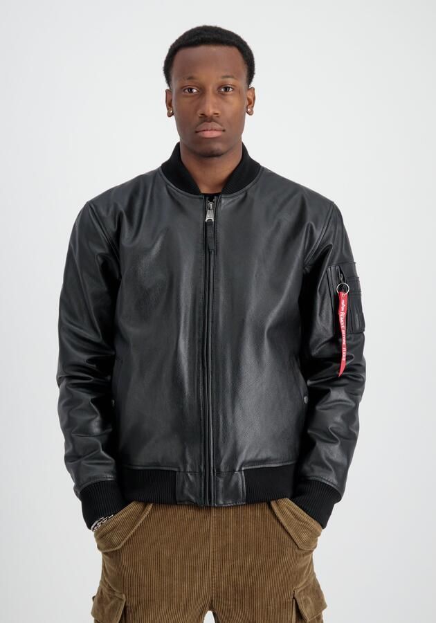 Alpha industries Zwarte leren bomberjack met rits Black Heren - Foto 5