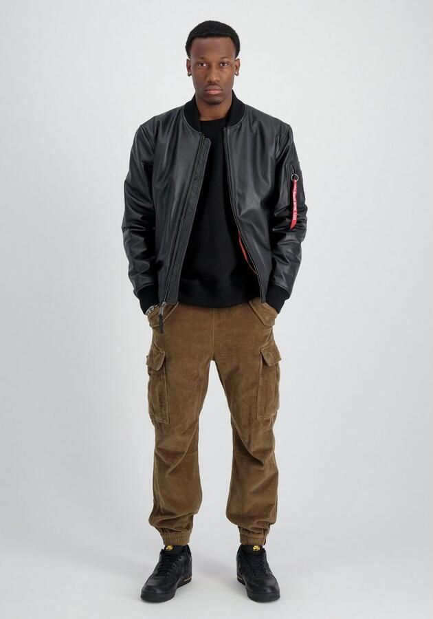 Alpha industries Zwarte leren bomberjack met rits Black Heren - Foto 2