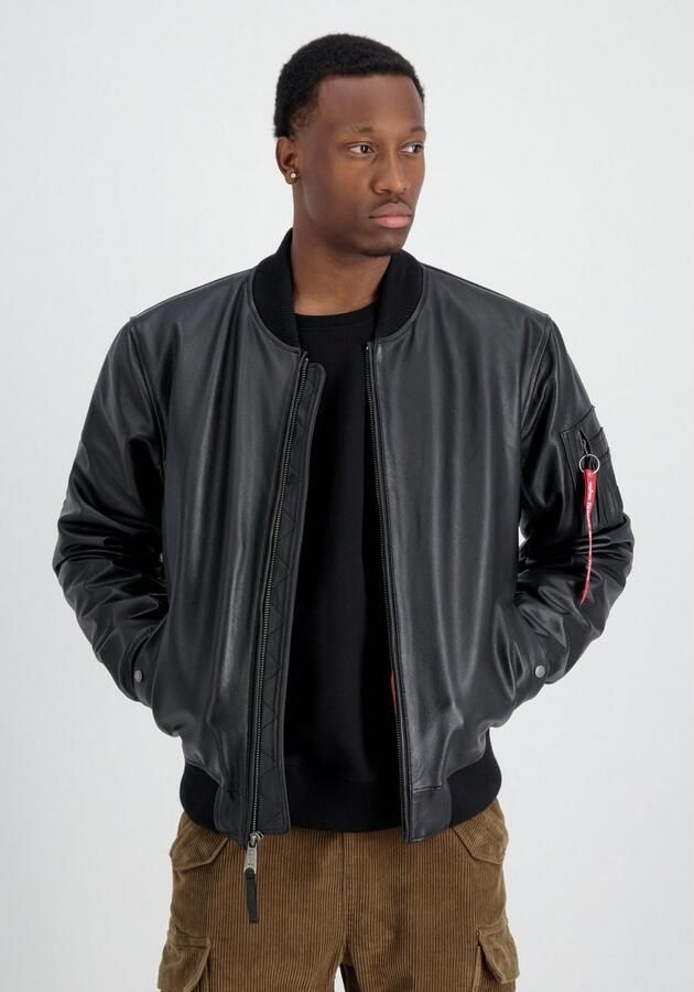 Alpha industries Zwarte leren bomberjack met rits Black Heren - Foto 3