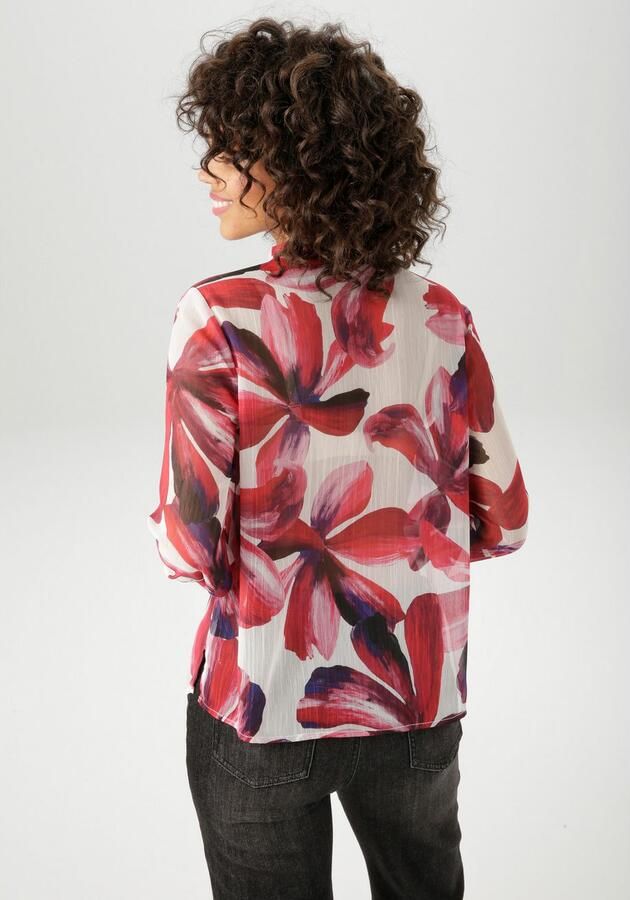 Aniston CASUAL Blouse met kraagstrik bedrukt met grootvlak grafische bladeren nieuwe collectie - Foto 4