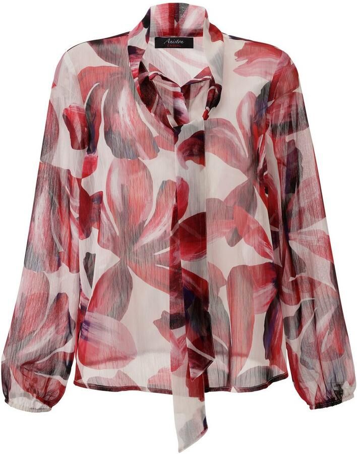 Aniston CASUAL Blouse met kraagstrik bedrukt met grootvlak grafische bladeren nieuwe collectie - Foto 2