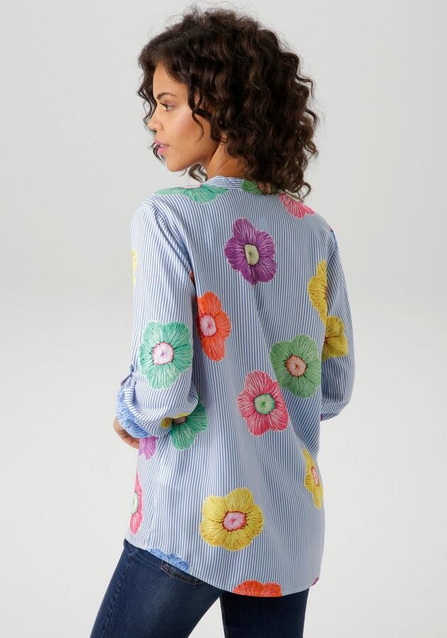 Aniston CASUAL Blouse zonder sluiting gestreept en versierd met kleurrijke bloemen - Foto 5