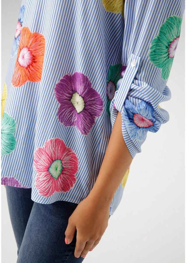Aniston CASUAL Blouse zonder sluiting gestreept en versierd met kleurrijke bloemen - Foto 3