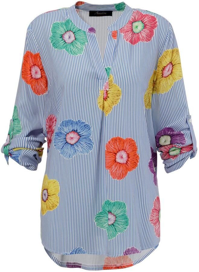 Aniston CASUAL Blouse zonder sluiting gestreept en versierd met kleurrijke bloemen - Foto 2