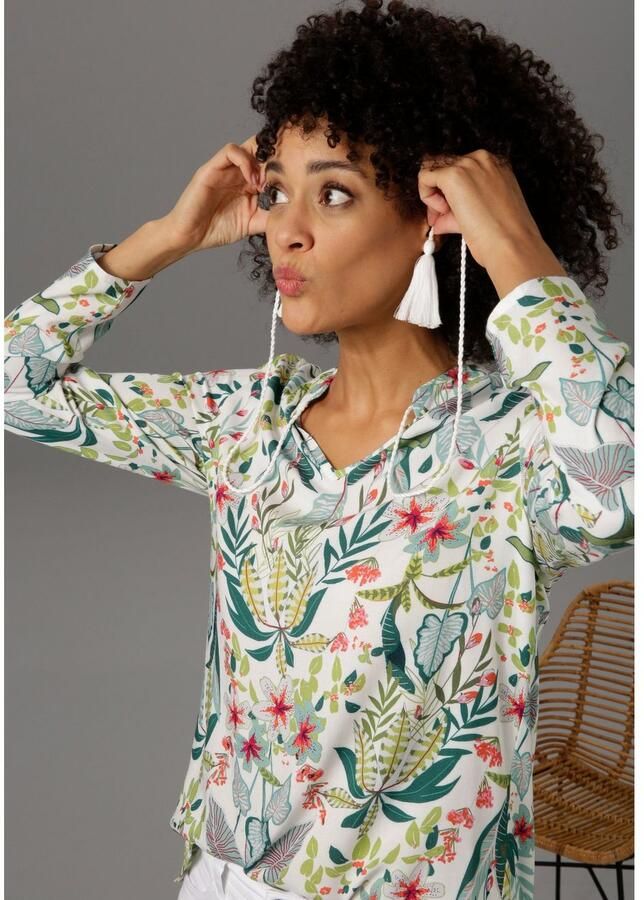 Aniston CASUAL Blouse zonder sluiting met bloemen en bladeren gedessineerd - Foto 2