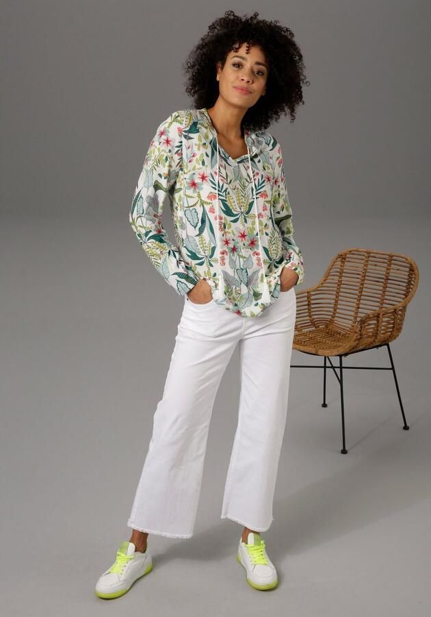 Aniston CASUAL Blouse zonder sluiting met bloemen en bladeren gedessineerd - Foto 6