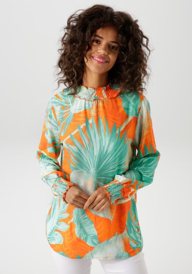 Aniston CASUAL Blouse zonder sluiting met grootvlak bladerenprint in batikdesign - Foto 8