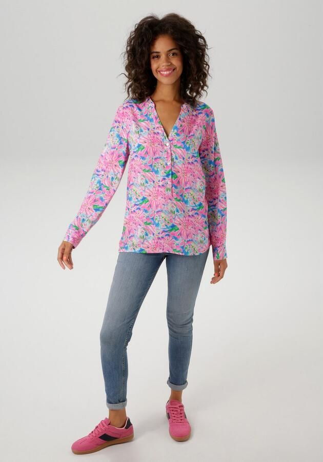 Aniston CASUAL Blouse zonder sluiting met kleurrijke schilderachtige bloemenprint - Foto 3